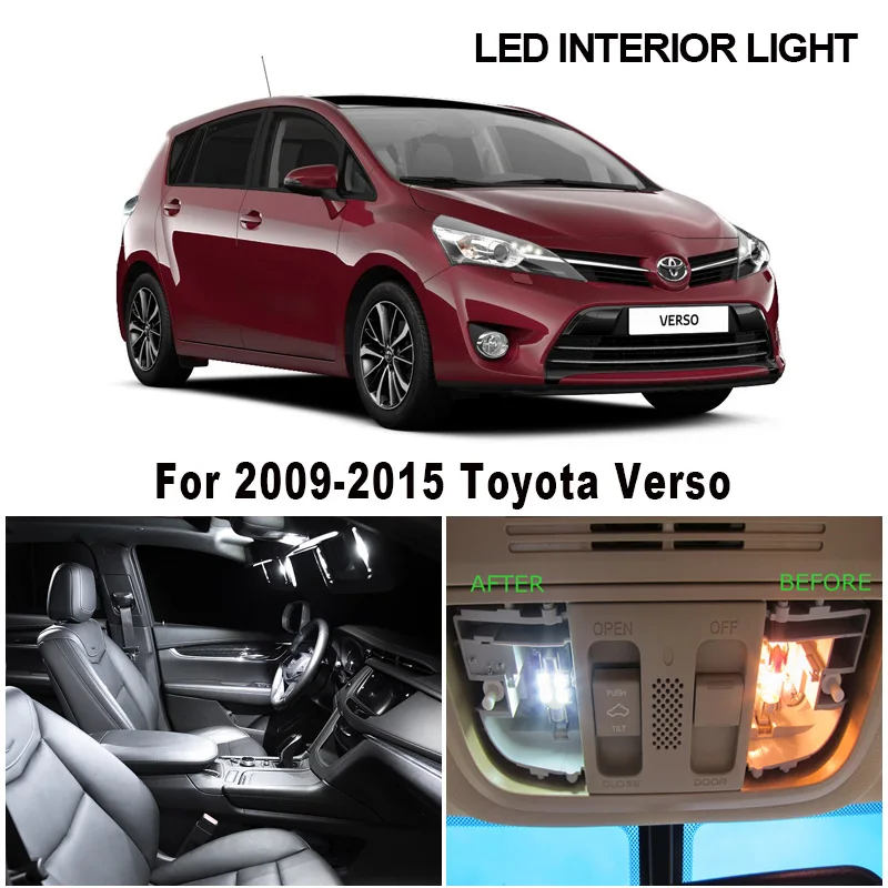 10Pcs Canbus LED ใบอนุญาตโคมไฟ LED ภายในโดมแผนที่ในร่ม Light สำหรับ Toyota Verso 2009-2015รถอุปกรณ์เสริม