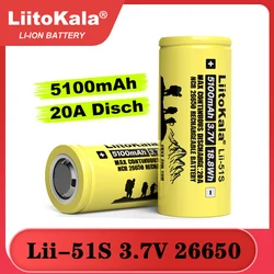 1-10PCS Liitokala LII-51S 26650 20A power rechargeable lithium battery 26650A 3.7V 5100mA Suitable for flashlight