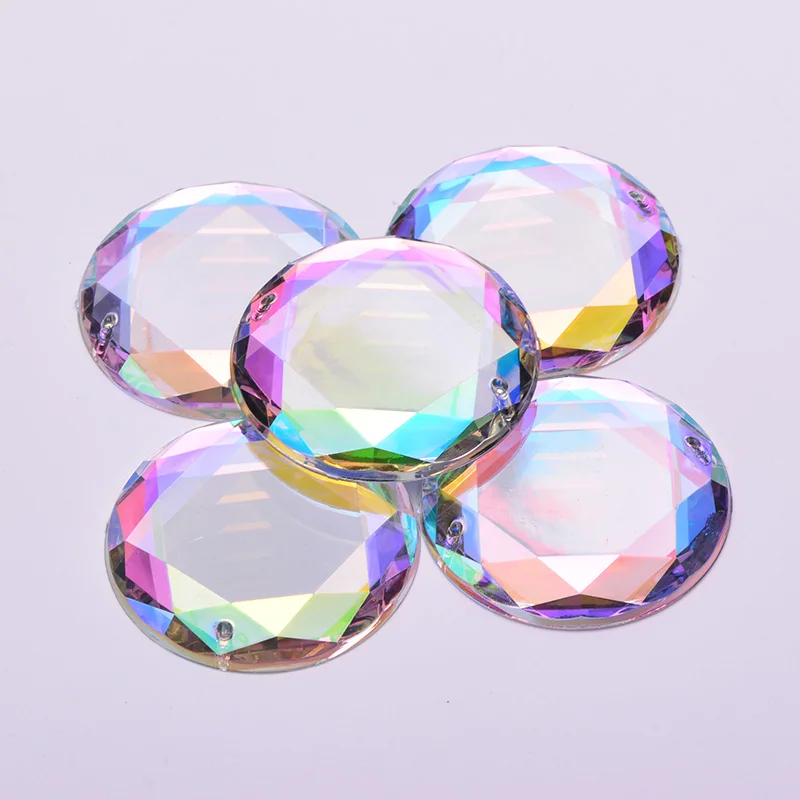 JUNAO 20Pcs 36mm Large Size Sewing Crystal AB Acrylic Rhinestones Flatback Cabochons Stone Non Hotfix Strass For Decoration