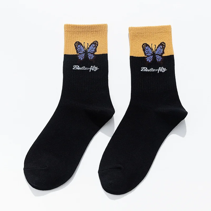 New Fashion Butterfly Pattern Socks Kawaii Cute Women Funny Korean Style Cotton Socks Streetwear Harajuku Socks