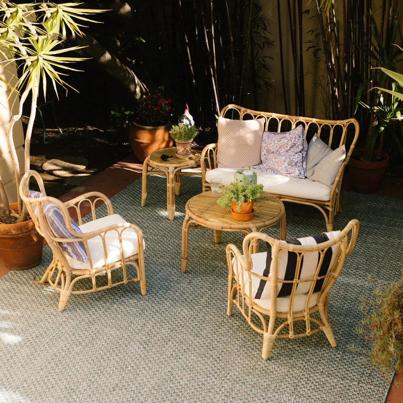 GY Outdoor Rattan Woven Bamboo Small Sofa B & B Country Balcony Courtyard Outdoor Hanada Garden Real Rattan Chair