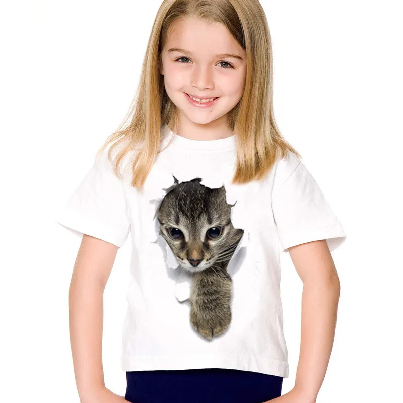 Cute Cat Print Children Funny T-shirts Kids Summer Short Sleeve Tees Boys/Girls Casual Tops Baby Clothes,oHKP2216