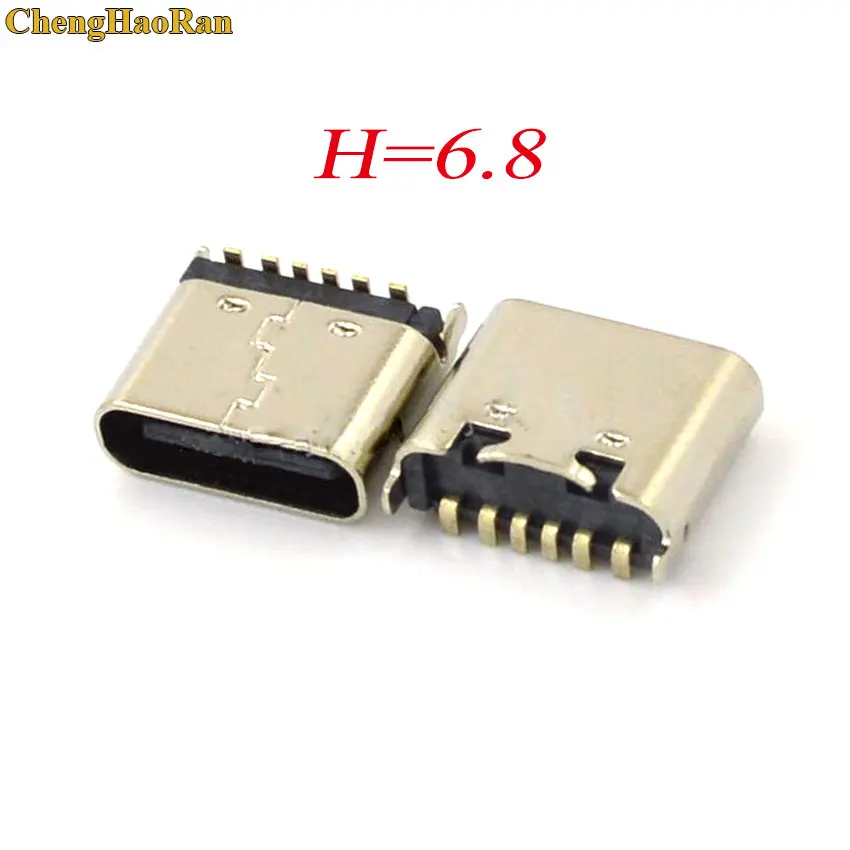 ChengHaoRan 1pcs Type-C 6p vertical stick 6.8h USB short body 180 degree master SMT patch Bluetooth headset master connector