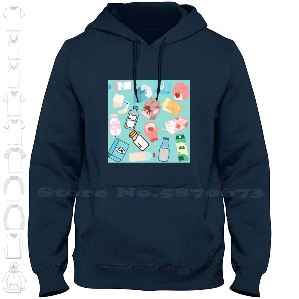 Milk Design ( Light Blue ) Hoodies Sweatshirt For Men Women Milk White Cute Simple Adorable Tasty Yummy Sweet Strawberry Milk