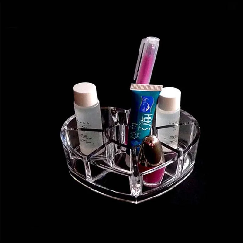 

Fashion Clear Acrylic Heart Lipstick Holder Display Stand Cosmetic Organizer Makeup Case Sundry Storage Makeup Organizer Box