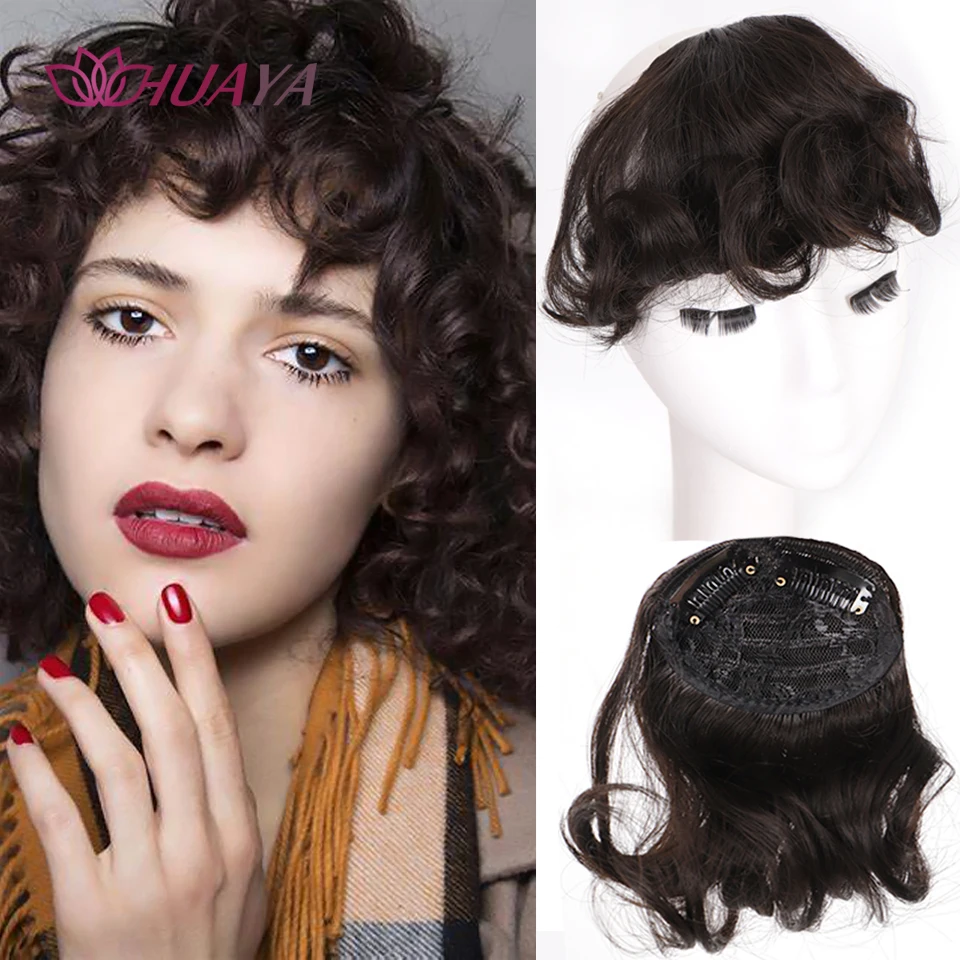 

HUAYA Synthetic Short Curly Bangs Hairpieces Heat Resistant Natural False hairpiece For Women Clip In Bangs Fake Fringe