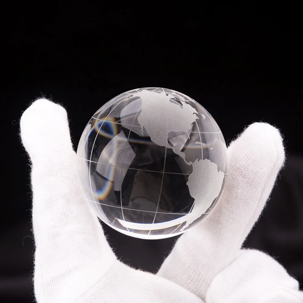 High Quality 80mm Blue/Clear World Earth Ball Globe Crystal K9 Round Crystal Decoration Gifts Crystal Global Ball