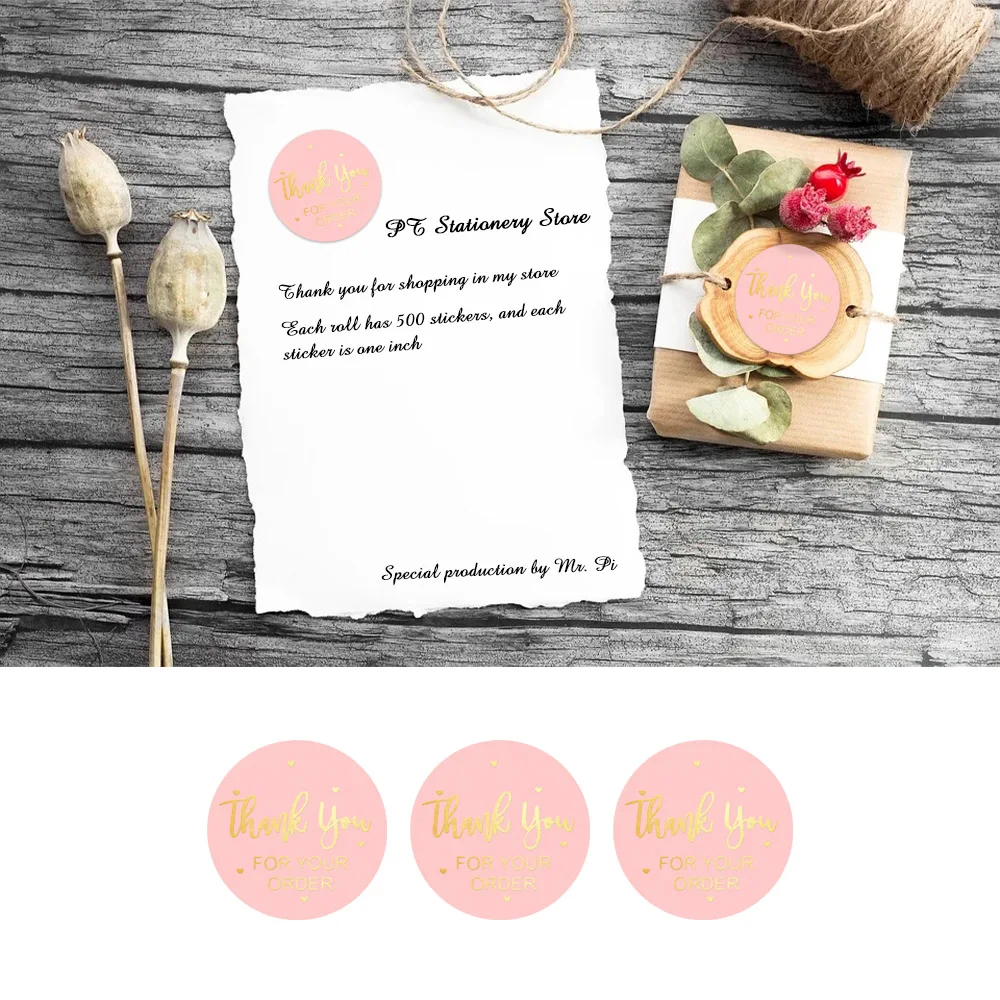 500 Runde Herz-Dankesaufkleber Pro Rolle – Bedruckt Mit „Thank You For Your Order“ – 2,5 Cm, PVC, Ideal Für Online-Händler & Verpackung