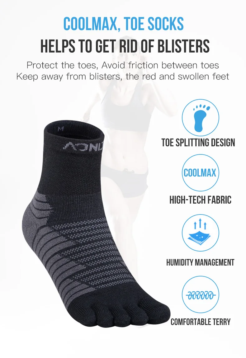 One Pair AONIJIE E4819 Sports Middle Tube Toe Socks Quarter Athletic Five Toed Socks Warm Thickened Terry For Running Marathon