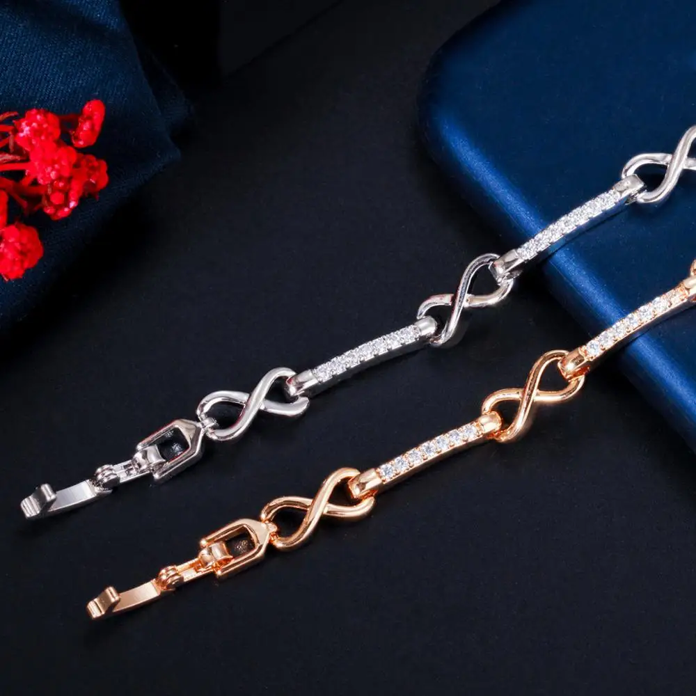 ThreeGraces New Fashion Infinity Number 8 Shape Link Chain Bracelet Shiny Cubic Zirconia Women Elegant Daily Party Jewelry BR137 image 5
