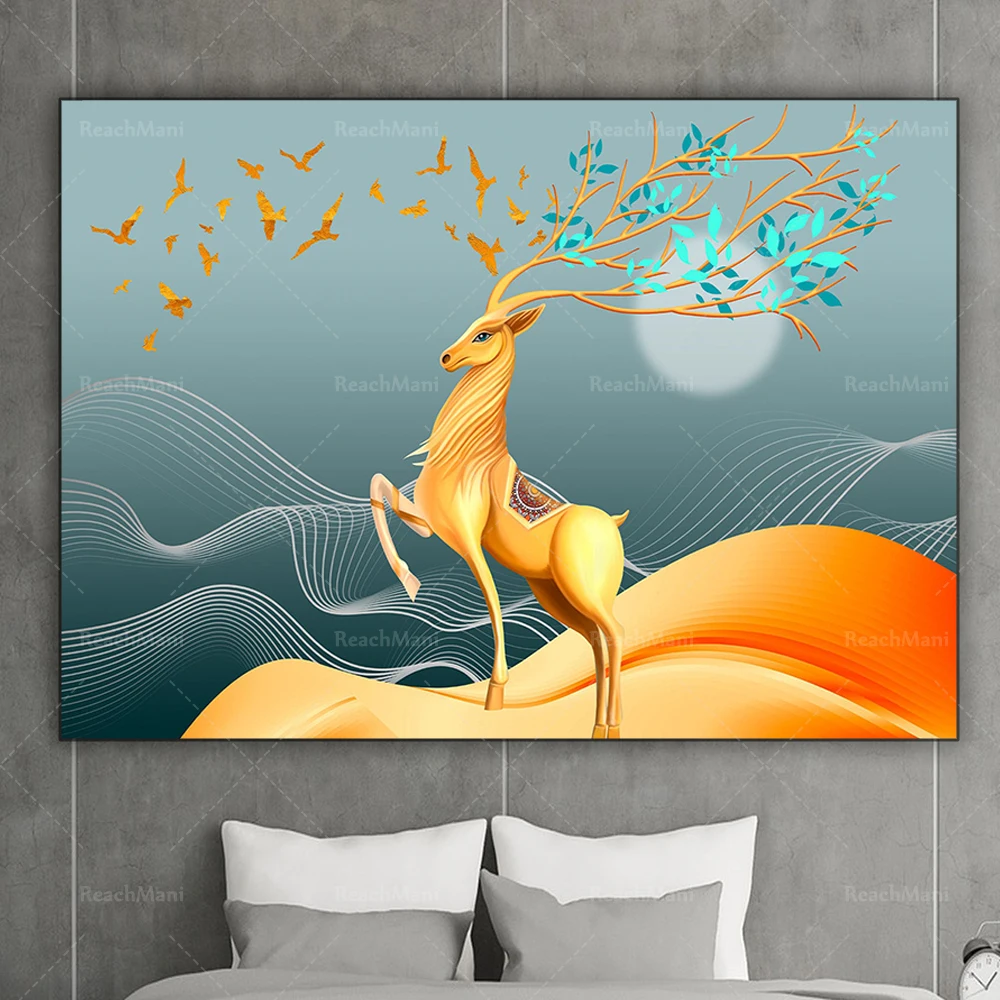 Deer Wall Art Canvas Japonais DEER Animal Wall Art Canvas, Deer Canvas Wall Art Wild Animal Canvas Wall Art Poster