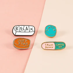 Cute Medicine Pill Brooch Relax Mini Medical Enamel Pin Metal Collar Badge Doctor Nurse Backpack Lapel Jewelry Gift Accessories