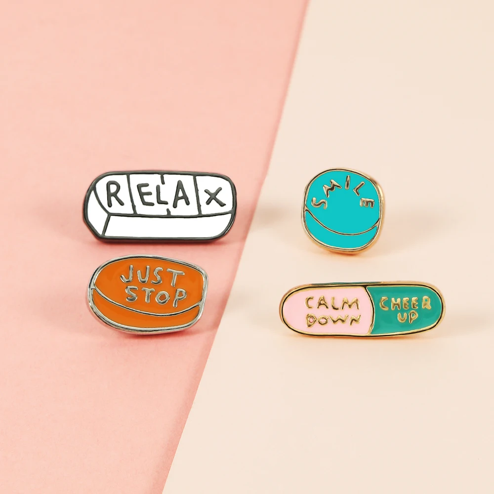 Cute Medicine Pill Brooch Relax Mini Medical Enamel Pin Metal Collar Badge Doctor Nurse Backpack Lapel Jewelry Gift Accessories