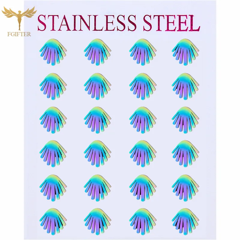 12 Pairs Casual Shell Earrings for Women Colorful Stainless Steel Stud Earrings Set Seaside Beach Jewelry Holiday Accessories