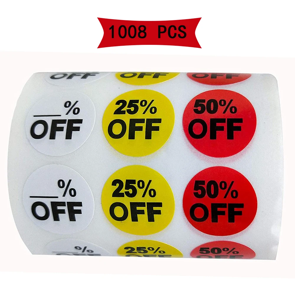 1008pcs Price Tag Label Round Blank 25 50  Percentage Discount Sticker For Retail Store Marker Decor 3/4 Inch