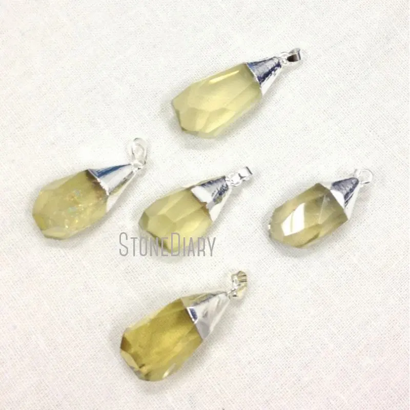 

PM12173 Faceted Lemon Quartz Crystal Pendant Waterdrop Shape Jewelry