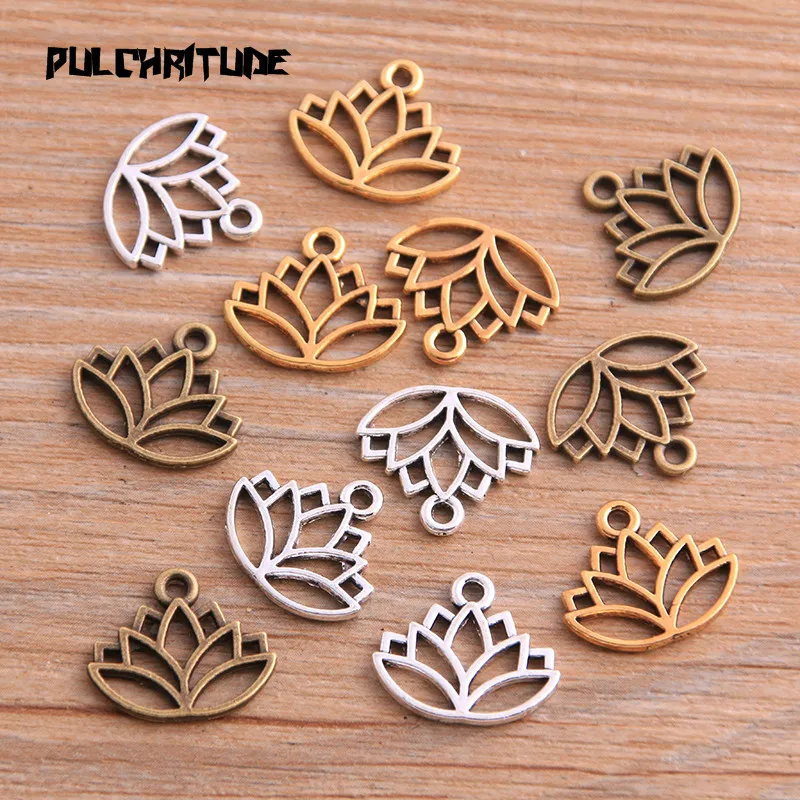 

20pcs 14*16mm Three Color Lotus Flower Head Meditation Yoga Pendants For Jewelry Making DIY Handmade Craft