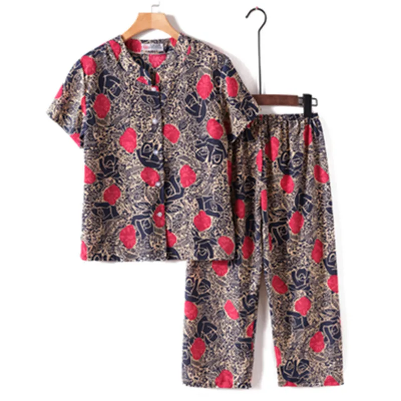 UHYTGF Middle-Aged Elderly Womens Suit Fashion Printing Casual Thin Summer Two-Piece Set Comfortable 3XL Big Size Tracksuit 1378