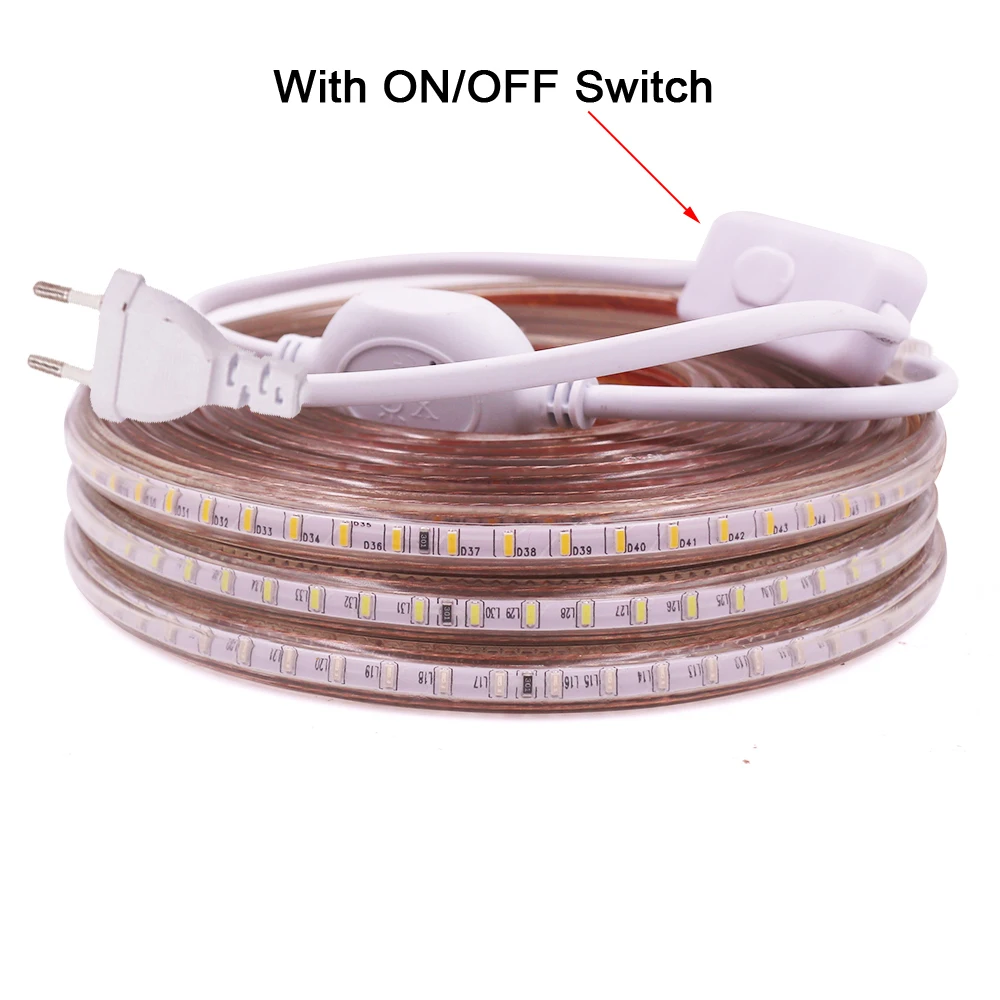 Waterproof LED Strip Light 220V SMD 3014 120LED/m Flexible LED Diode Ribbon Home Lighting Strip with EU UK Switch Plug 1m 100m