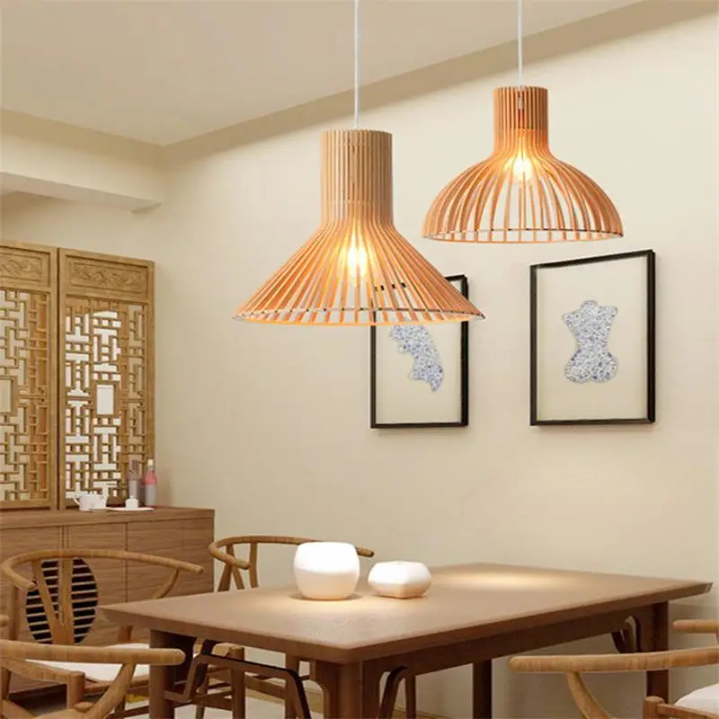 

Retro Pastoral Style LED Pendant Lights Wooden Bamboo Lamp For Living Dining Room Study Bedroom Hall Home Salon Indoor Lighting