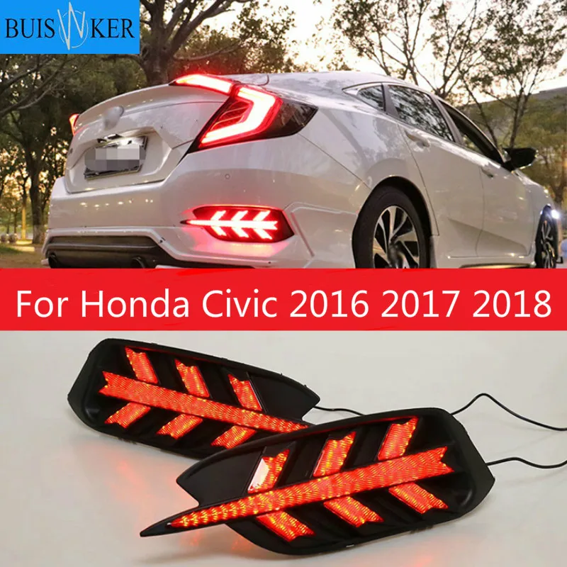 

1Pair LED DRL Rear Bumper tail light fog lamp Brake Lights Signal lamp DRL reflector For Honda Civic 2016 2017 2018