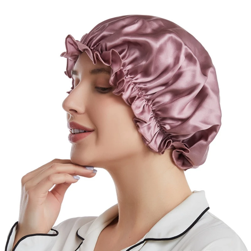 

100% Mulberry Silk Sleeping Cap Night Wrap Head Cover for Hair Care Elastic Band Shower Cap Hair Bonnet for Sleeping 58-60cm