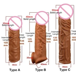 Safe and soft Liquid Silicone Reusable Penis Sleeve Dick Extender Condom Realistic Male Cock Dildo Enlargement Condoms For Man