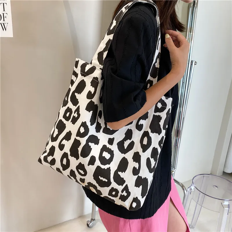 Shoulder Bags Women Shopping Casual Tote Leopard Luxury Designer Students Handbags Fashion High Street Canvas Large Capacity Ins