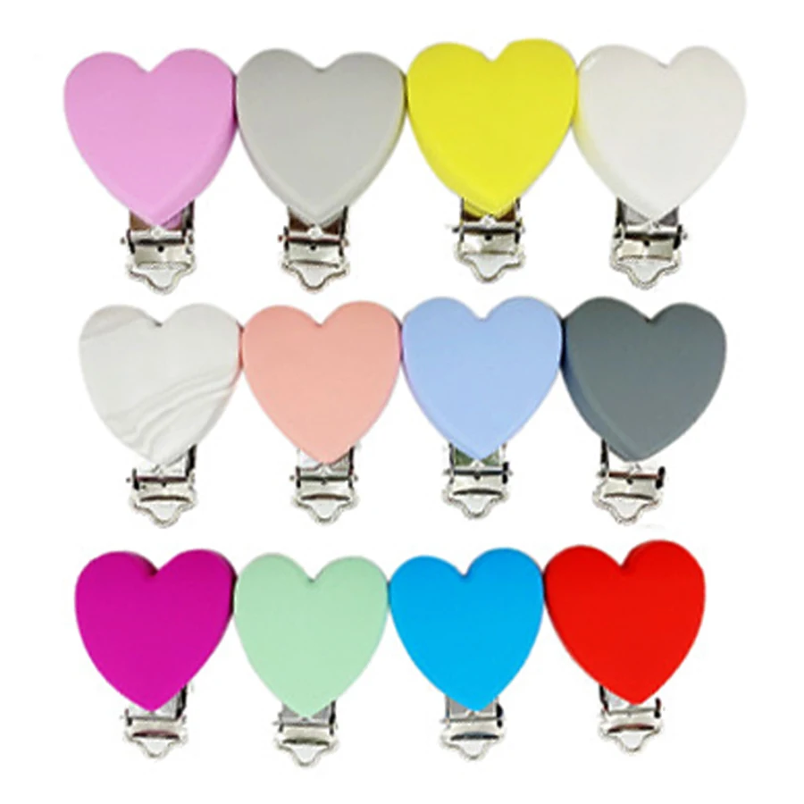 

10 Pcs Heart Shaped Pacifier Clips Silicone Baby Nippe Holder Clip Non Toxic Nipple Clasps Pacifier Chain Silicone Rodent Gift