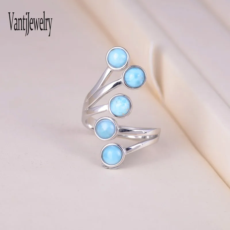 

Elegant Natural Larimar Rings Sterling 925 Silver Blue Moonstone Rings for Women Wedding Engagement Birthday Gift Fine Jewelry