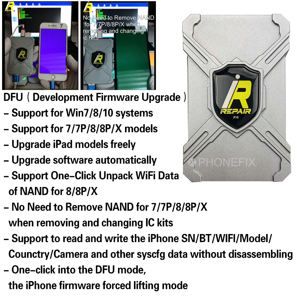 IRepair P10 DFU Box NAND Programmer, HDD Serial Read Write Erro Reparação para iPad e iPhone 6 7 8 X Programa, uma chave para o modo roxo