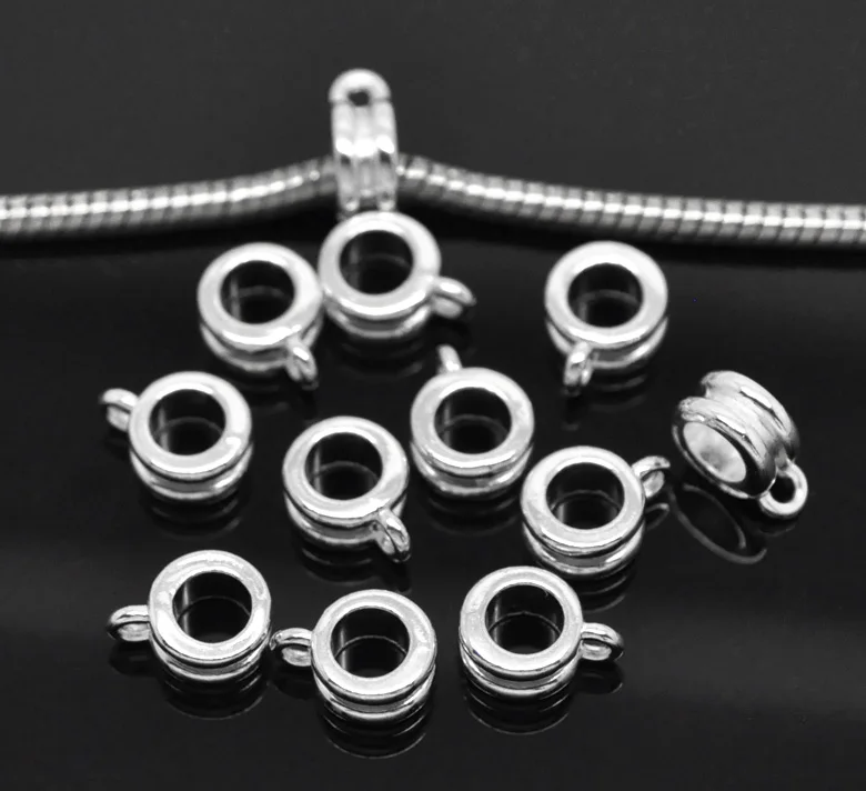 DoreenBeads 50 Uds. Cuentas de Metal plateadas para pulseras europeas de 11mm x 8mm (3/8 "x 3/8") agujero: 5mm