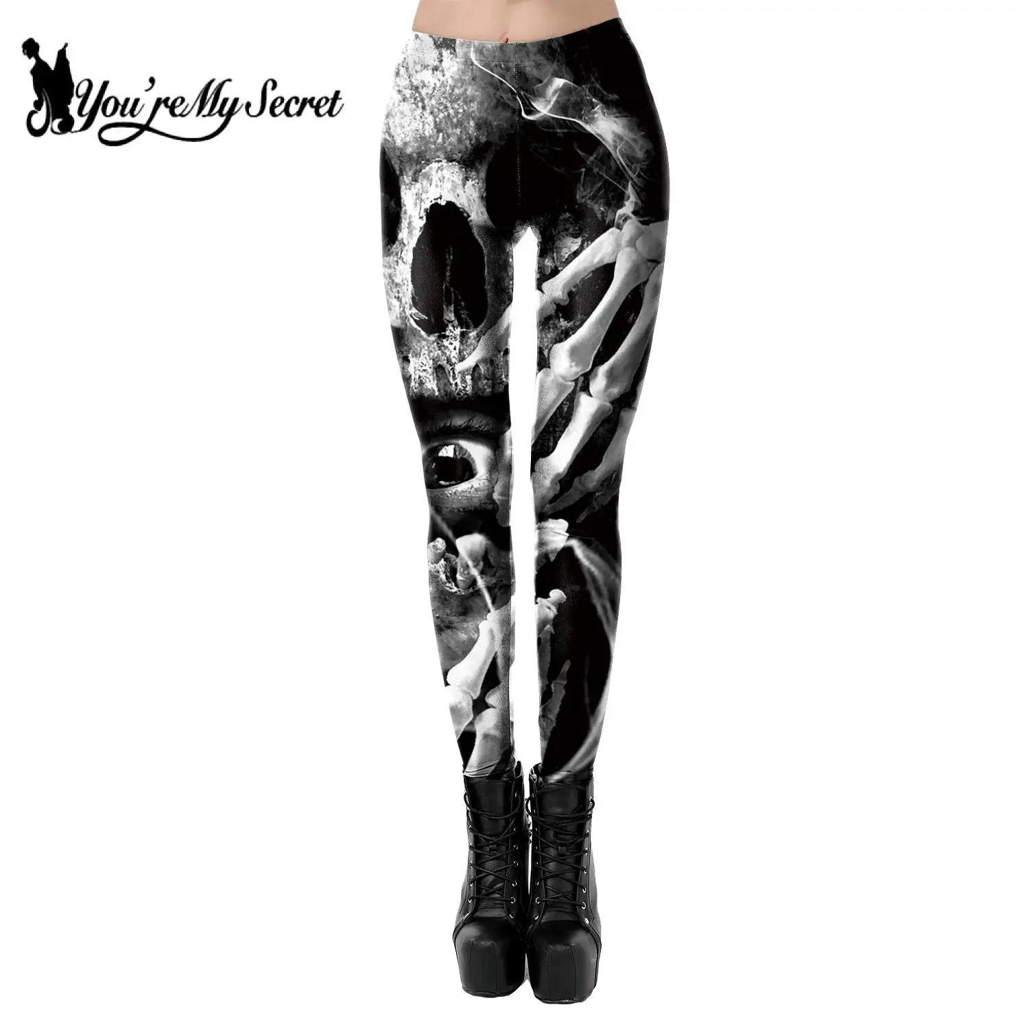 

[You're My Secret] Fashion Halloween Leggings For Women 3D Skeleton Punk Leggings Elastic Waist Women Pant Sexy Gothic Leggings