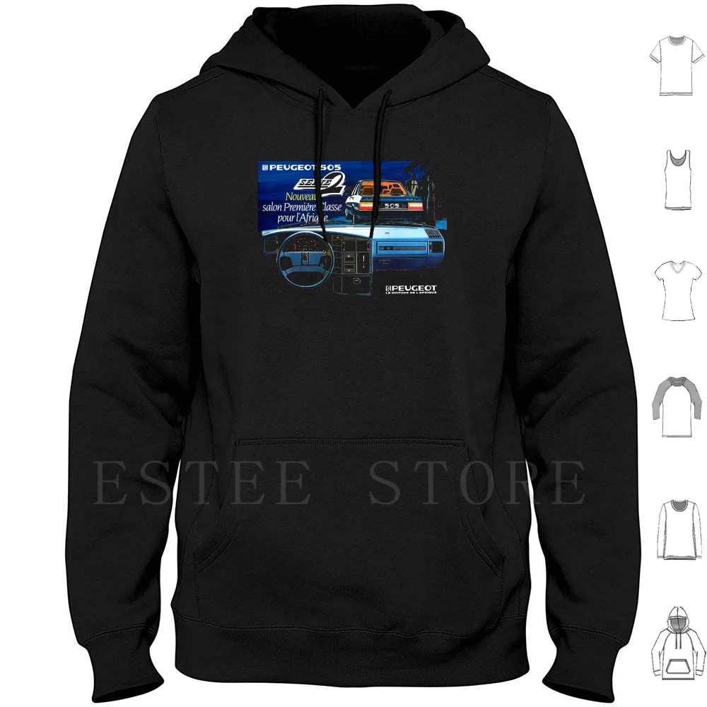 505 ( Afrique ) Hoodie Long Sleeve 505 Saloon Luxury Gti Sports Sedan Car Cars Classic Classic Car Classic Cars Retro