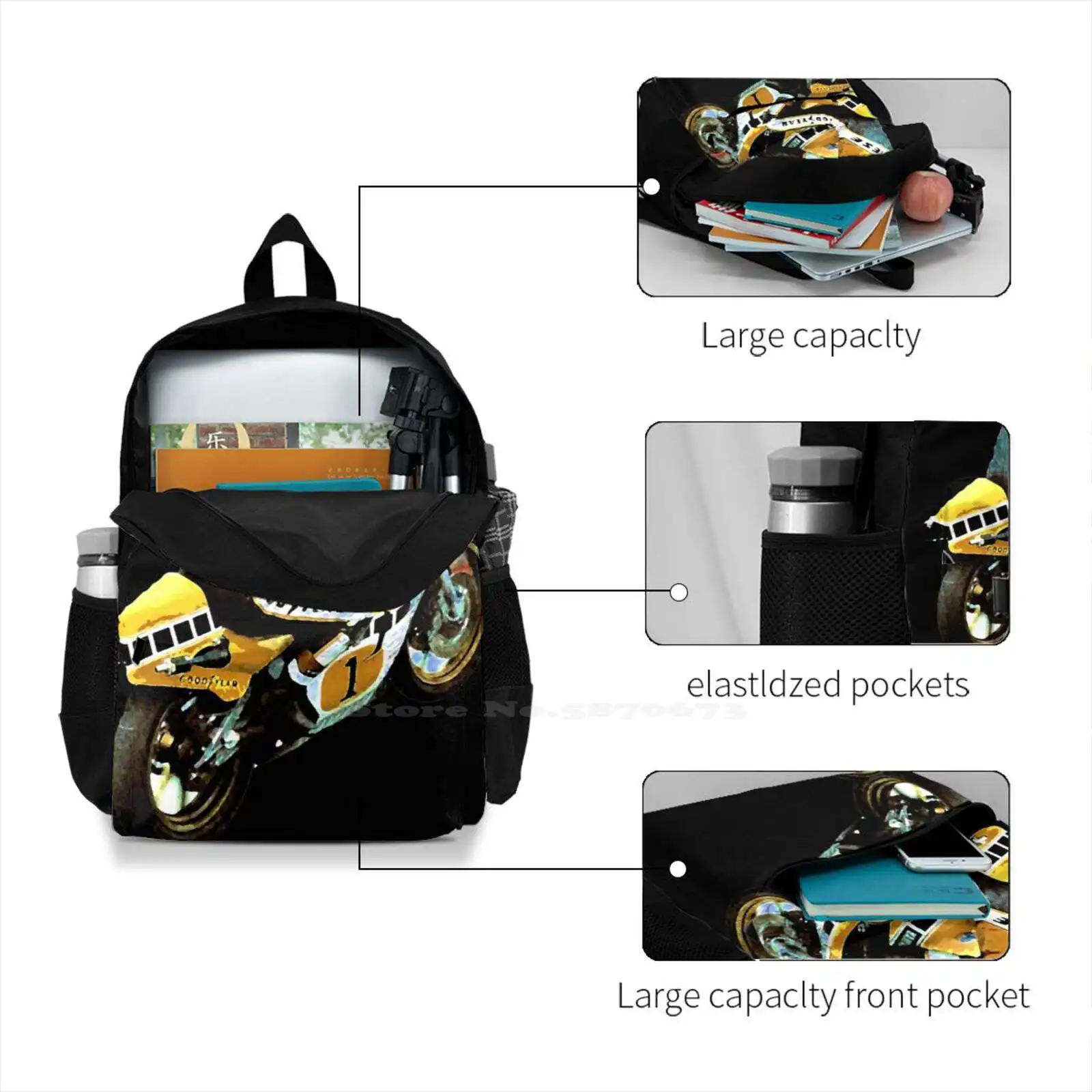 King Kenny Wheelie Painting New Arrivals Unisex Bags Student Bag Backpack King Kenny Kenny Roberts Barry Sheene Randy Mamola image 4