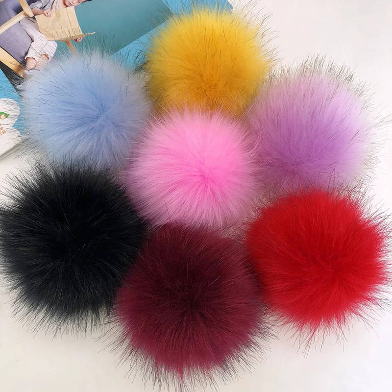 12CM DIY Luxury Fur PomPom Artificial Fox Hairball Hat Ball Pom Pom Handmade Large Hair Ball Hat With rubber band