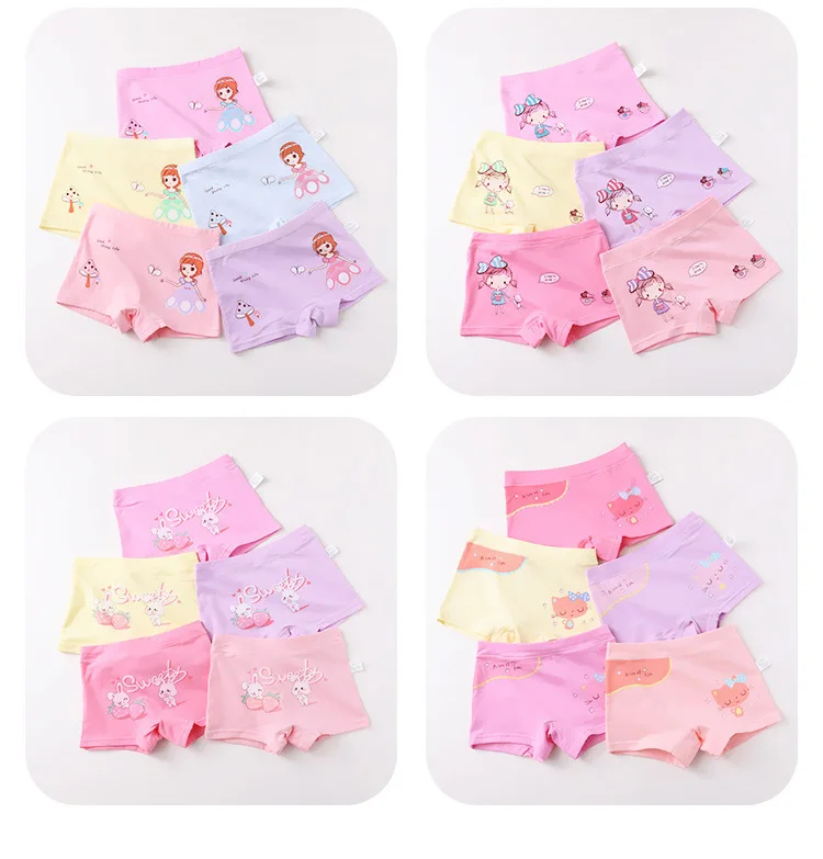 

5pcs Girls Boxers Children Cotton Underwear Lovely Prints Pants Kids Healthy Underpants Size 3-14T Virgin Girl Shorts Panties