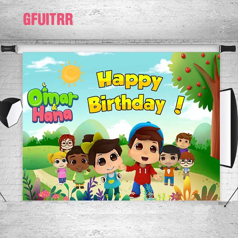 GFUITRR Omar&Hana Photo Backgrounds Happy Birthday Photography Backdrops Custom Cartoon Decor Banners Poster Photo Studio