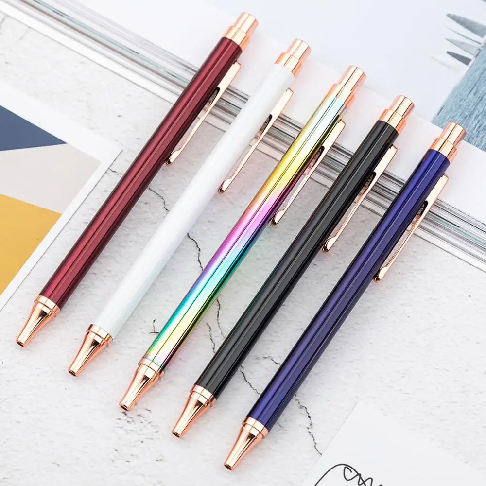 

20 pcs/lot Fashion Gradient Metal Ballpoint pen Cute Press Ball pens Business pen office School writing supplies