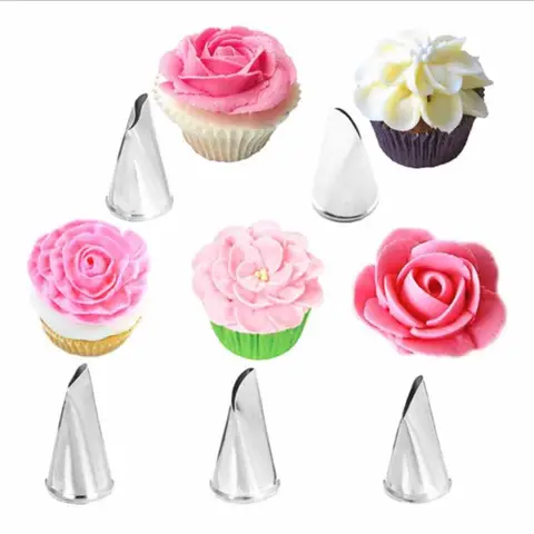 5 pcs Rose Petal Metal Cream Tips Cake Decorating Tools Steel Icing Piping Nozzles Cake Cream Decorating Cupcake Pastry Tool