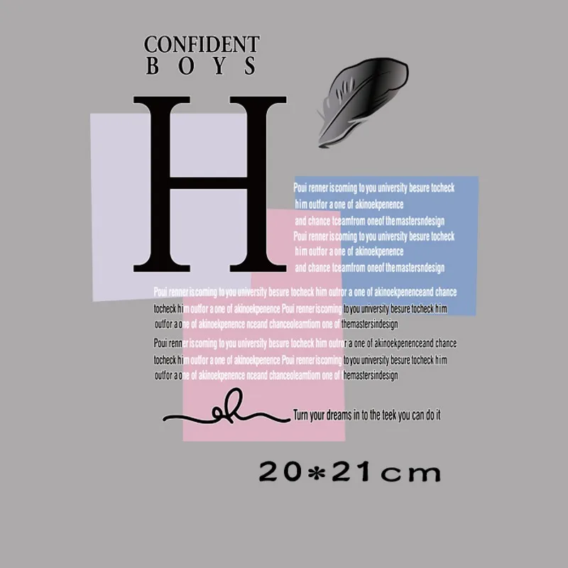 20x21cm feather letters Iron on Patches For DIY Heat Transfer Clothes T-shirt Thermal transfer stickers Decoration Printing