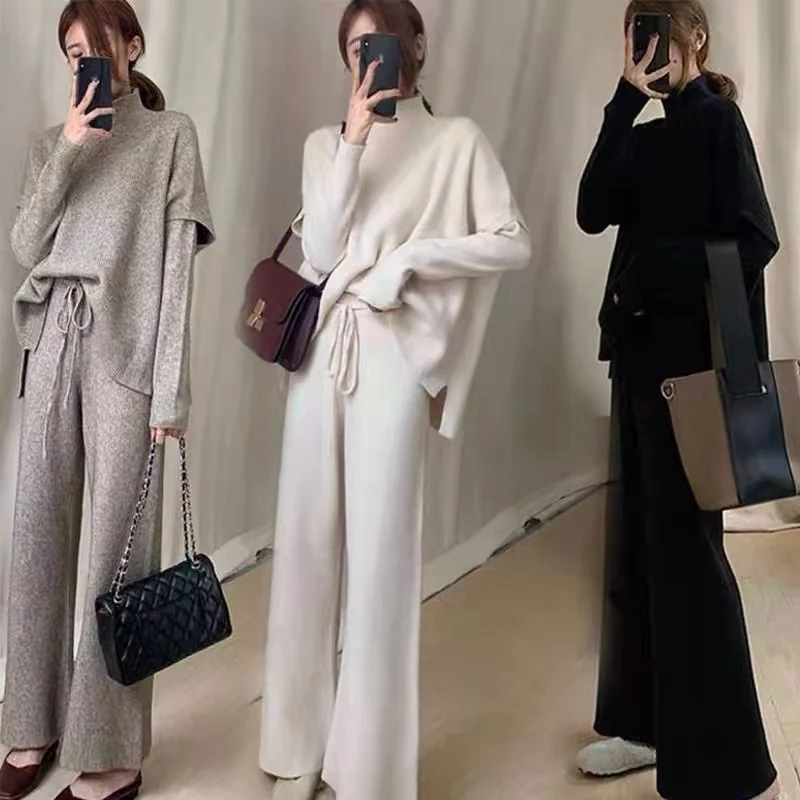 

2 Piece Sets Womens Outfits Spring Blouse Women Shirt Long Sleeve High Waist Pants Wide Leg Womens Trousers Two Piece Set Formal