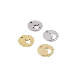 10pcs 12mm Wholesale Stainless Steel High Quality Polish Moon Star Charms Pendant DIY Necklace Bracelets Unfading Colorless