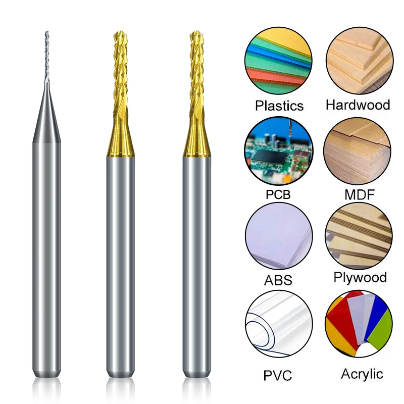 XCAN 10pcs 0.8-3.175mm Carbide PCB Milling Cutter Set 3.175mm Shank PCB Machine Engraving Bit End Mill