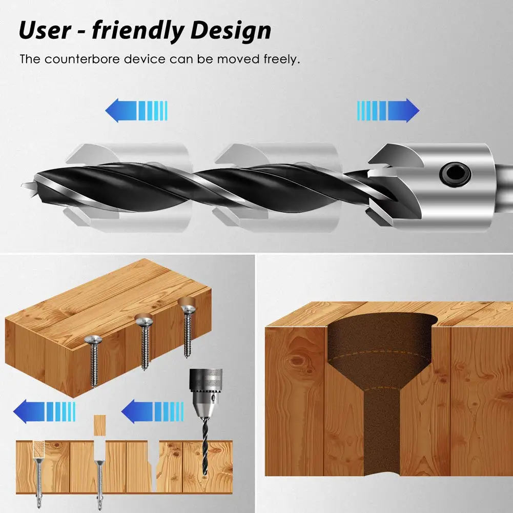 7Pcs Carpentry Countersink Drill Bit Set Round Shank HSS High Speed Steel Woodworking Pilot Screw Holes 3 4 5 6 7 8 10mm D35
