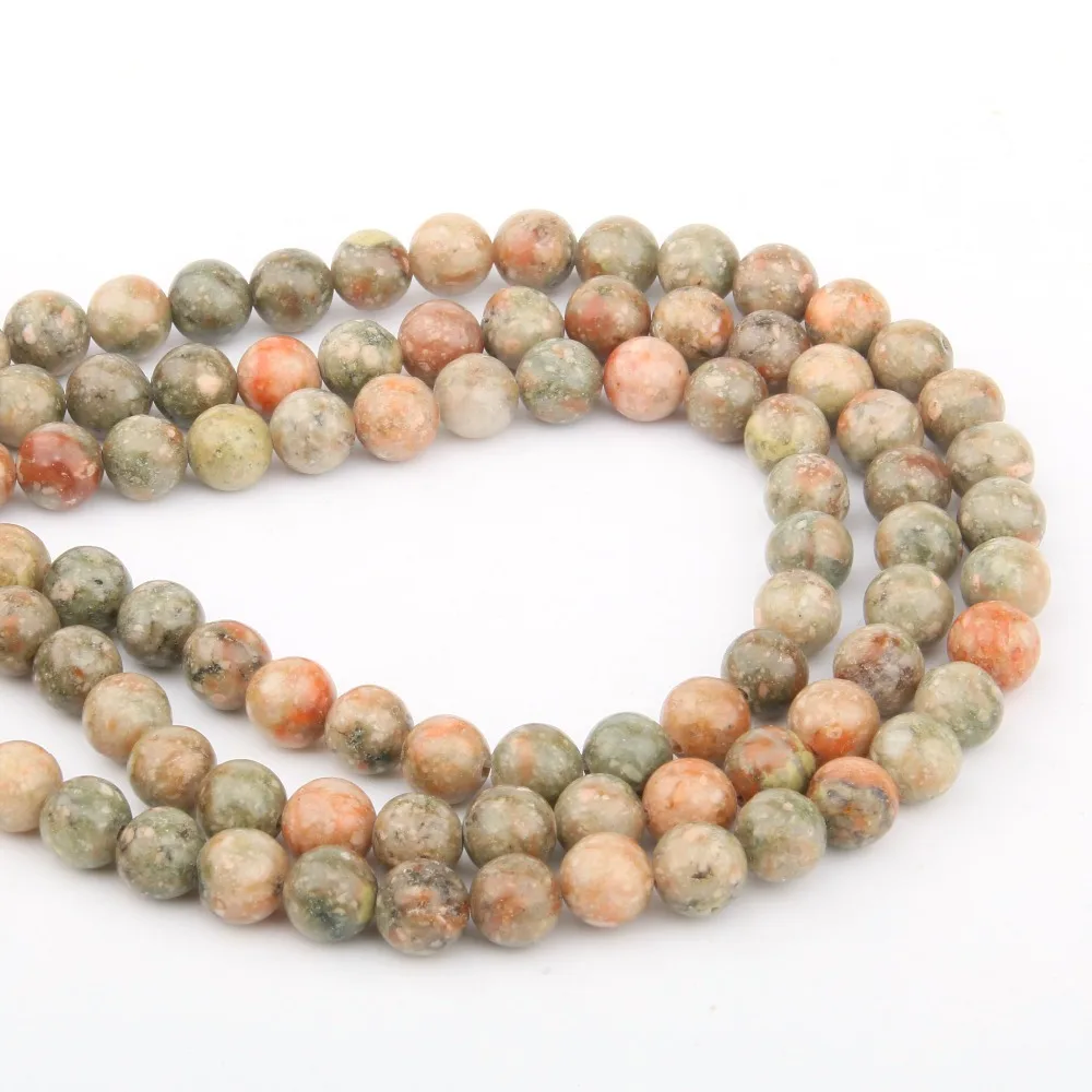 Natural Stone Beads Indian Agat Amazonite Unakite Stone 4/6/8/10/12mm Loose Beads for Jewelry Making Necklace DIY Bracelet