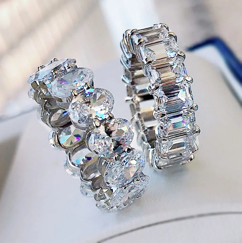 Charms 100% 925 Sterling Silver Simulated Moissanite Lab Diamond Eternity Rings for Women Wedding Engagement Bands Fine Jewelry