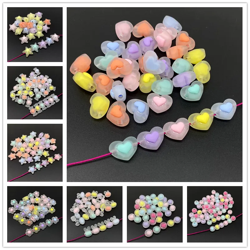 20 pcs Matte effect Heart Acrylic Beads Star Shape  Charms Bracelet Necklace  For Jewelry Making DIY Accessories #ZZ04