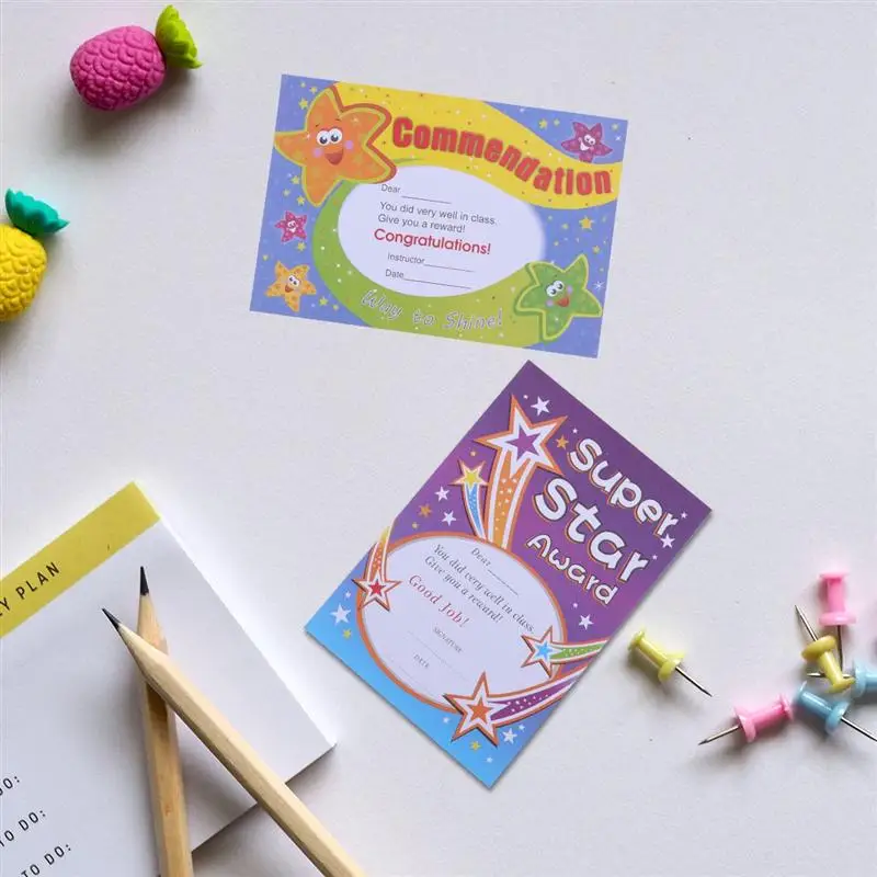 100Pcs A5 Certificate of Commendation Cartoon Letter of Commendation for Kids School Supplies (4 styles, 25pcs for each style)