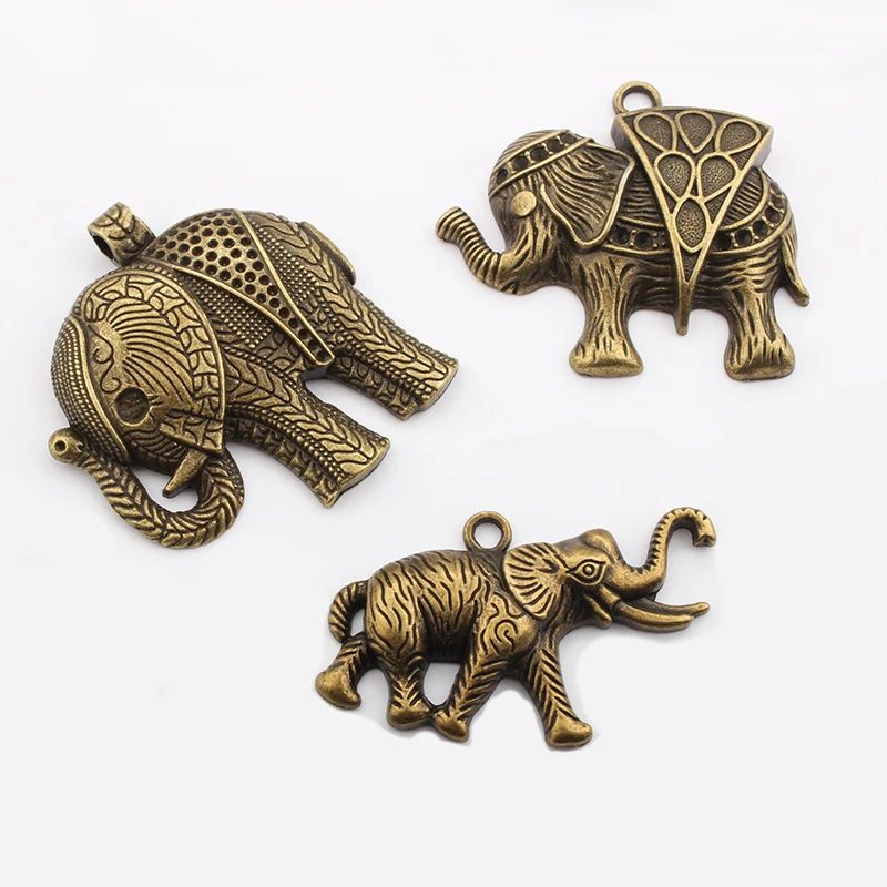 

3PCS Large DIY Jewelry Findings Antique Bronze Luck Elephant Animal Charm Pendant for Necklace Making